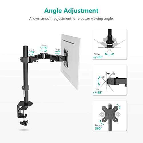 Image of WALI Single LCD Monitor Fully Adjustable Desk Mount Stand Fits One Screen 13 to 32 inch, 17.6 Lbs. Weight Capacity per Arm (M001LM), Black