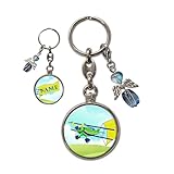 Flugzeug Personalisierter Schlüsselanhänger mit Schutzengel | Wunschtext wie Name mit Schriftartwahl | Einschulungsgeschenk | Glücksbringer | Anhänger (Flugzeug)