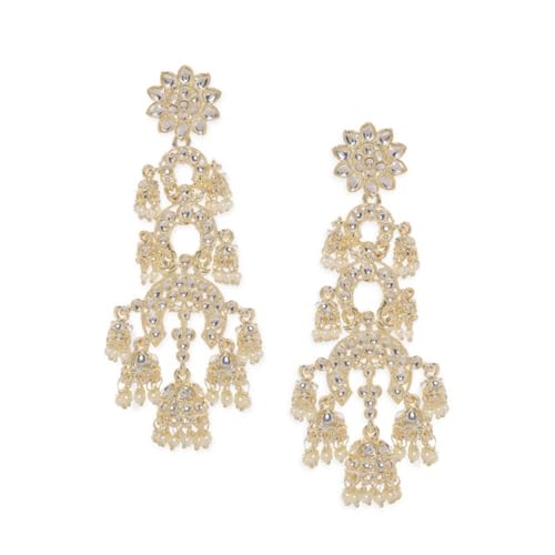 Image of Rubans Long Dangler Earrings Kundan & Pearl Ethnic Jewellery Gift for Women & Girls
