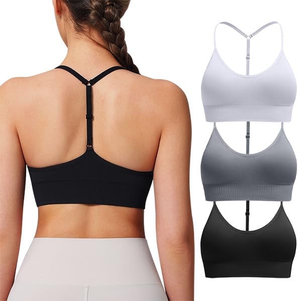 Women's Sports Bras Adjustable Y Back Spaghetti Strap Racerback Padded Wireless Yoga Workout Tops