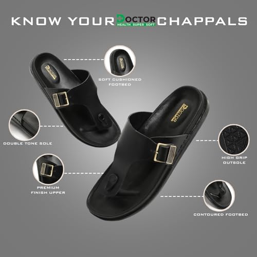 Image of DOCTOR HEALTH SUPER SOFT Men's Stylish Cushioned Slippers | Breathable, Skid Resistant, Adjustable Strap | PU Double Density Anti-Slip Casual Footwear for Everyday Comfort