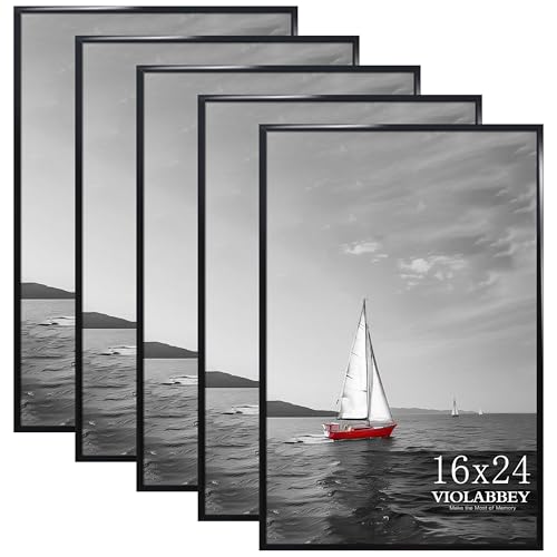 VIOLABBEY 16x24 Poster Frame Set of 5, 16x24 Frame Black for Wall Mounting Vertically or Horizontally, Gallery Wall Picture Frame Black 16X24