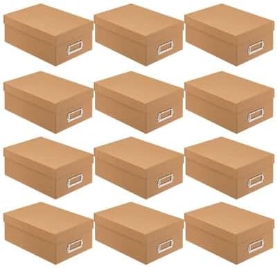 Kraft Memory Box by Simply Tidy - Store and Organize Photos, Keepsakes, DVD and CDs, Acid Free - Bulk 12 Pack