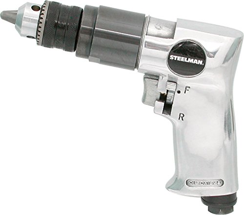 Steelman 3/8-inch Reversible Air Drill, Built-in Muffler, 1,800 RPM, Lightweight 2.7 Pounds, Low Air Demand Pneumatic Tool