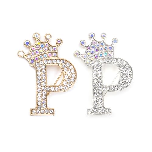 Image of Letter Rhinestone Brooches for Women Gold Silver Initial Crown Lapel Bag Clothing Dress Custom Jewelry Gifts