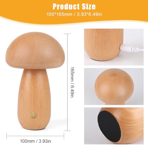 Mushroom Lamp Wooden, Portable Dimmable Bedside Lamp with USB Charging, Wireless Night Light - Image 4