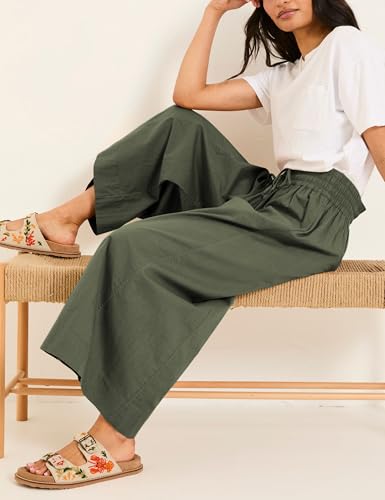 Yeokou Women Casual Wide Leg Pants Summer Cotton High Rise Elastic Waist Cropped Capris Trousers with Pockets4