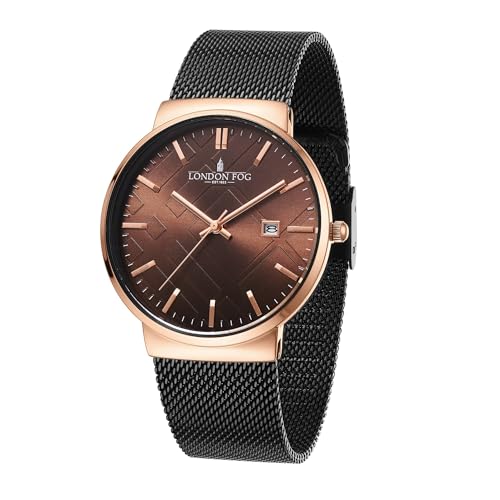 Image of London Fog Surrey Collection Analog Quartz Watch for Men with Round Textured Dial, Date Display Function, Stainless Steel Mesh Strap, Water Resistant - LFM10006
