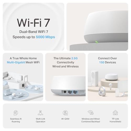 Image of TP-Link Deco 7 Mesh Bundle - 3X BE5000 Dual-Band Indoor Units + 1x BE5000 Outdoor Unit, Covers up to 9,000 sq. ft., 2.5G Wired Backhaul, PoE+, IP65, Homeshield - BE25 (3-Pack) + BE25 Outdoor