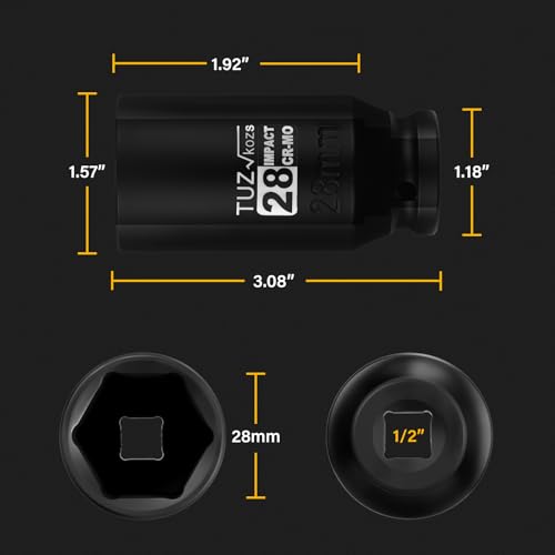 Image of 1 /2 Inch Drive 28mm Deep Metric 6 Point CR-MO Impact Socket | Radius Corner Design,Square Chamfered Opening,Axle Nut Impact Grade Socket for Easy Removal