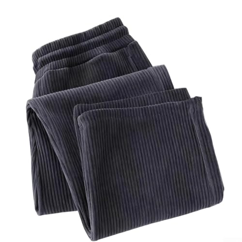 Pantalones de pana cómodos para hombre con forro polar grueso, corte recto y cintura elástica para uso casual (M gris)
