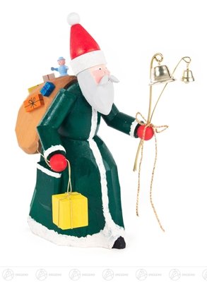 Père Noël en bois de Noël avec cadeaux et cloches verdis 18,5 cm