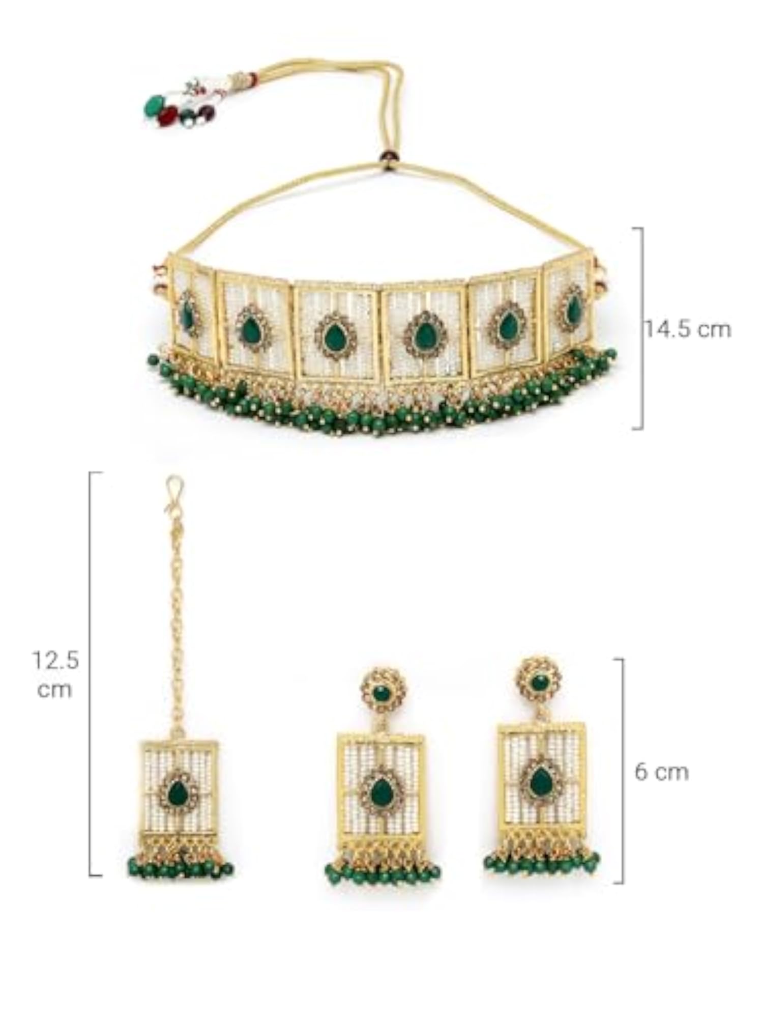 Squared Beads Choker Necklace Set with Earring and Maangtika
