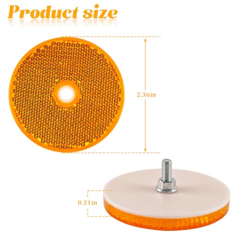 Image of Car Front Round Reflector, 16PCS 2.36 inch Safety Vehicle Reflectors with Center Mounting Holes & Screws, Reflective Marker for Driveaway Fence Gate Post, Universal for Truck Sedan SUV (Yellow)