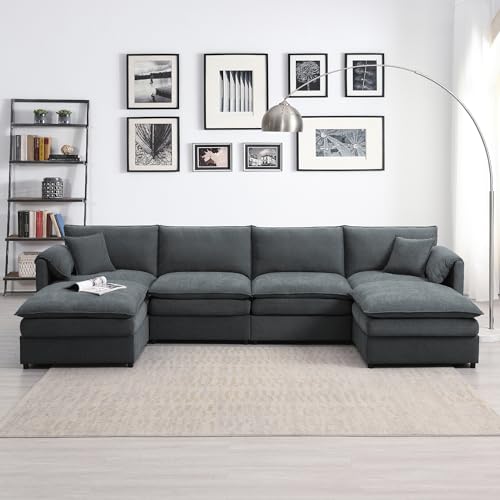 Modern Oversized U-Shaped Sectional Sofa with Double Cushions, Chenille Modular