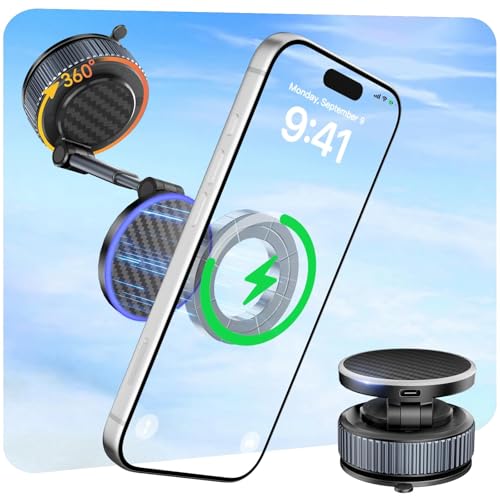 Ya en manzanajugosa.com: CloudValley para Magsafe Cargador Inalámbrico Coche [15W Carga Rápida], Magnetico Soporte Móvil Coche con Ventosa, Salpicadero Soporte Telefono 360° Rotación para iPhone 17/16-12 Pro MAX Plus, Negro