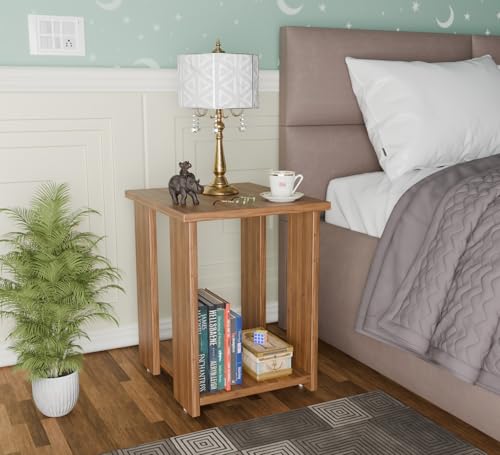 Image of SPYDER CRAFT Modish Wood Bedside Table for Bedroom|Wooden Modern Side Tables for Bedroom|Side Table for Bed Room|Corner Table for Bed Room (Finish Color -Noce Lyon, DIY(Do-It-Yourself))