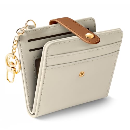 Image of Jogjam Small Ladies Wallet, Rfid Slim Thin Compact Credit Card Women Wallet, PU Leather Bifold Cash Wallet, Zipper Coin Pocket & ID Window, Female Gifts Beige and Caramel
