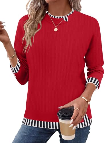 Listado de Jerséis para Mujer los 5 más buscados. 40 Zeagoo Suéteres de mujer de cuello redondo, manga larga, jersey de punto, tops informales holgados, moda de otoño, color rojo.