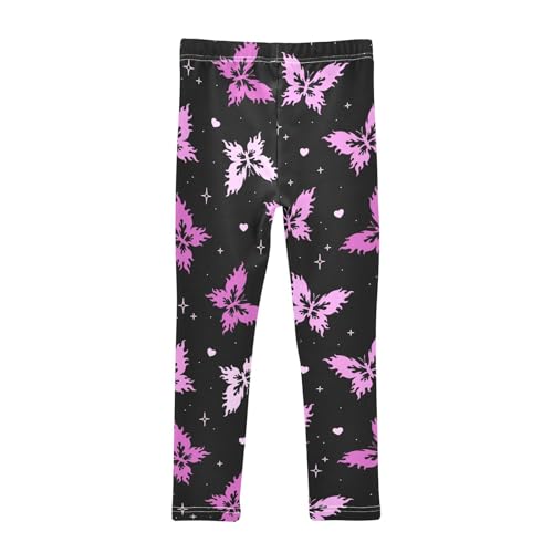 Pink Butterfly on Dark Girls Leggings,Workout Leggings for Girls Toddler Athletic Leggings Size for 3-10T2