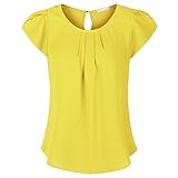 Simier Fariry Women's Chiffon Crew Neck Short Sleeve Blouse Yellow 12