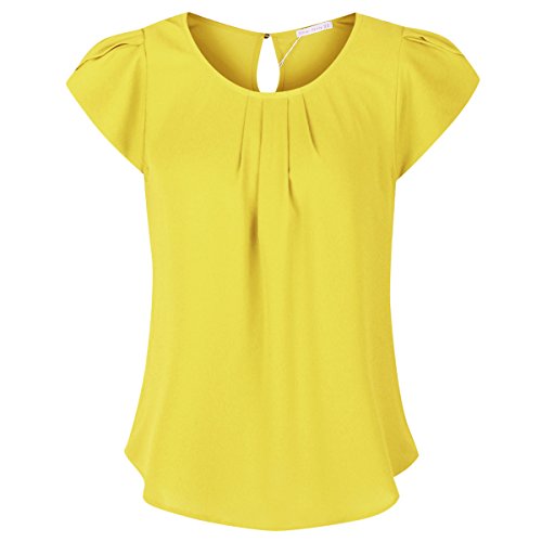 Simier Fariry Women's Chiffon Crew Neck Short Sleeve Blouse Yellow 12