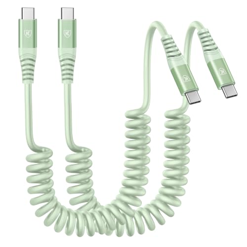 Image of USB C to C Cable 3FT, 2Pack Coiled USB C Fast Charging Cable for CarPlay