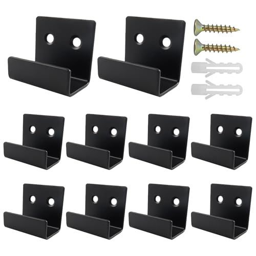 Image of 10PCS Black Stainless Steel Flat J Hook Hanger, Heavy Duty Tile Hanger Brackets for Hook Ceramic Wall Display, Mirrors, Picture, Frame(Large Size)