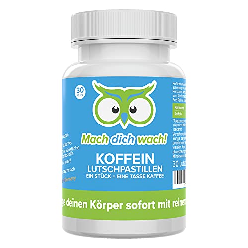 Koffein Lutschpastillen - Qualität aus Deutschland - 100mg Koffein mit Sofort-Wirkung - wirkt schneller als Koffeinkapseln und Koffeintabletten - laborgeprüft - ohne Zusätze - Mach dich wach!®