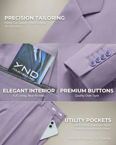 Image of YND Men's 3 Piece Suit with Tie, Solid Color Slim Fit Jacket Vest and Pants