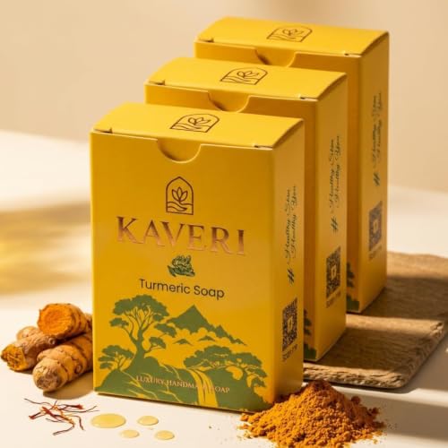 Image of KAVERI Turmeric Handmade Soap Bar - Cold-Processed Glow Bar - Pack of 3 (3 * 110g)