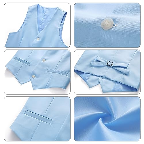 Image of Boy Suits 3 Piece Slim Fit Formal Suit Set with Tuxedo Jacket Vest Pants for Kids Wedding Ring Bearer Party