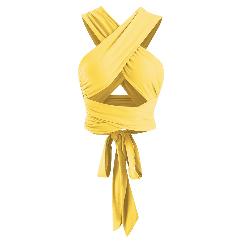 ZAFUL Womens Ribbed Halter Crop Top Ruched Lace-up Cropped Cami Bandana Top Criss Cross Wrap Print Tank Top