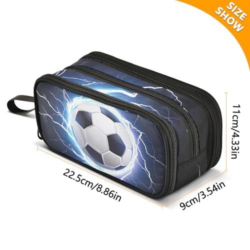 Image of Soccer Ball Lightning Pencil Case Large Capacity Pencil Pouch Boys Girls 3 Compartment Pen Bag School Office Stationery Organizer
