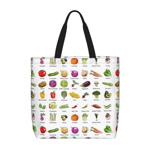 Sac fourre-tout légumes imprimé contre le manque de place grand sac à bandoulière noir zippé
