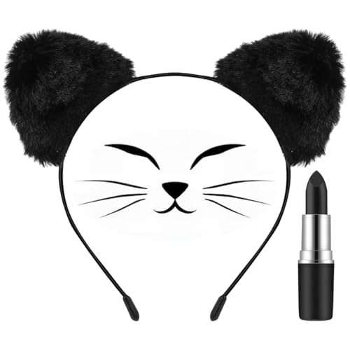 Mysense Black Cat Ears Headband and Black Lipstick Kit,Cat Costume Accessories for Women Halloween Party Cosplay Makeup