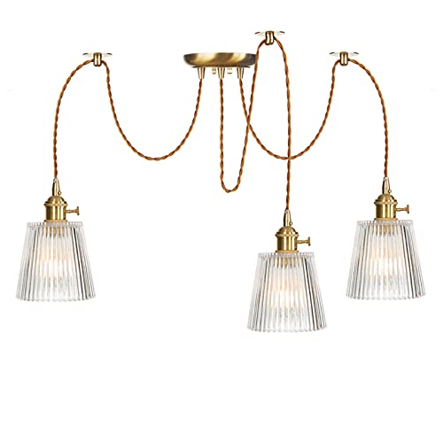 Abat-jour en verre sur lustre suspendu en laiton pour votre cuisine
