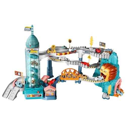 Lion Mountain Rail Car – 32pcs Simulated Roller Coaster Toy with Light & Music (13.6 x 6.1 x 10.8 in)