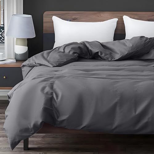 Image of ZonLi 60 inchx80 inch Grey Duvet Cover, Oeko-texCertified 100% Cotton, Queen Size Removable Duvet Cover for Weighted Blanket