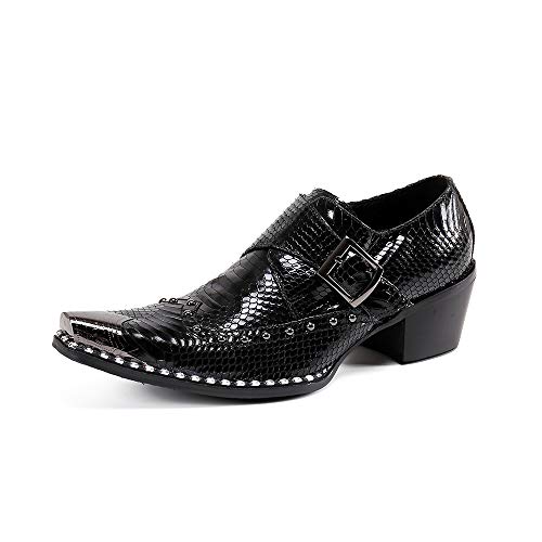 Exquisite Metal Toe Oxfords for Men Slip On Style Monk Strap Imitation Snake Skin Rivet Sole Genuine Leather Formal Dress