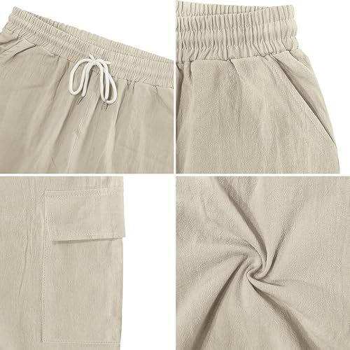 Image of Mens Linen Shorts Casual Drawstring Elastic Waist Cargo Vacation Lightweight Breathable Summer Beach Shorts for Men