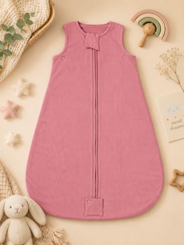 Image of TuddyBuddy Baby Cotton Wearable Quilted Sleeping Bag Blanket 1.5 Tog with 1 Way Zipper Closure | Ideal for Babies & Kids Hypoallergenic Fabrics | (Pin Striped Fabric - Dark Pink, 6-12 Months)