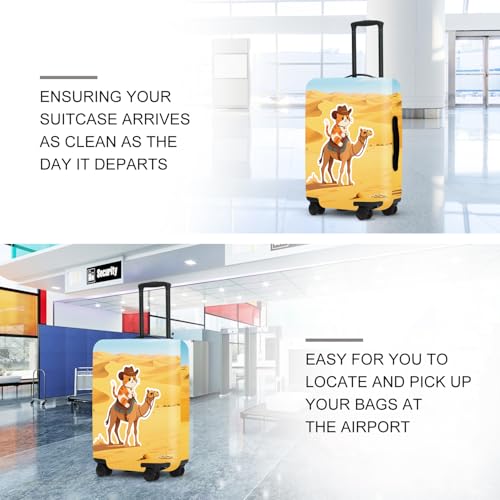 Image of Desert Adventure Luggage Protector, Washable Suitcase Cover with Cowboy Camel Scene Anti-scratch for 18 inch,20 inch,22 inchBag