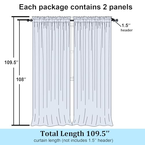Image of Simplebrand Black Sheer Curtains 108 Inches Long, Extra Long Rod Pocket Solid Color Window Sheer Curtain Panels, Elegant Curtains & Drapes for Living Room, Bedroom 2 Panels (Black, 59 inch W x 108 inch L)