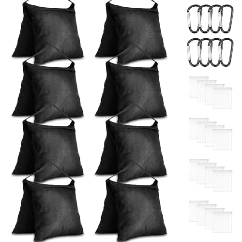 Juego de 8 bolsas de arena vacías fotográficas para soporte de luz, bolsas de peso para trípodes, bolsas pesadas con mosquetón y bolsas de polietileno, para trípode, carpa, paragüero, color negro