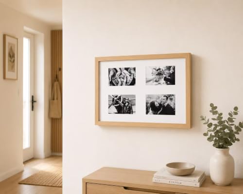 DAMDAM GO Tapa Contador de Luz con Marco para 4 Fotos, Estilo Nórdico, Cubre Cuadro Eléctrico, Color Natural, 48 × 32 cm (Natural)