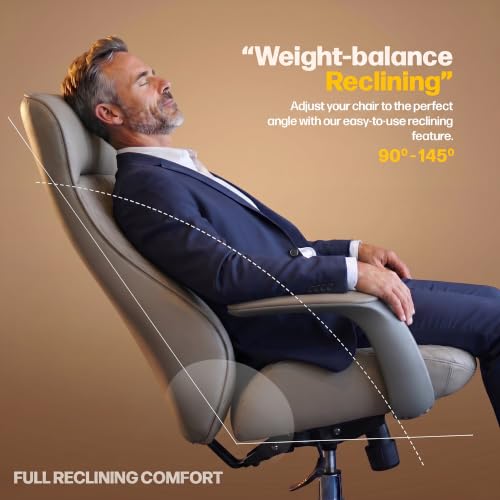 Image of DROGO Levante Ergonomic Office Chair for Work from Home with Bionic Curve Design | High Back Executive Boss Chair, Double Padded Armrest, Genuine Vegan Leather, Heavy Metal Base, 145 Recline (Brown)