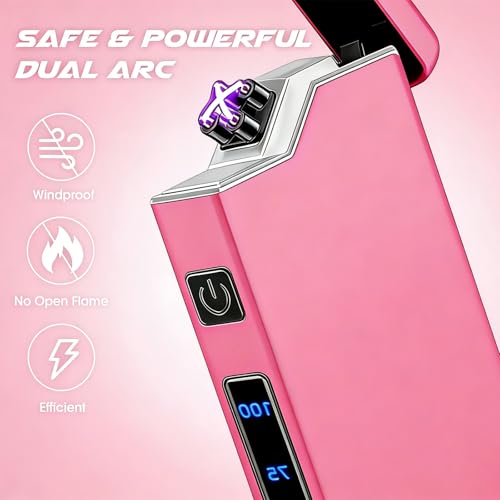 Encendedor eléctrico rosa dual arco plasma recargable USB miniatura 2