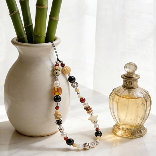 Image of Cute Beaded Camera Wrist Strap for Phone, Digital Camera Charm Lanyard, Pearl Beaded Chain for Bag Keychain Gift
