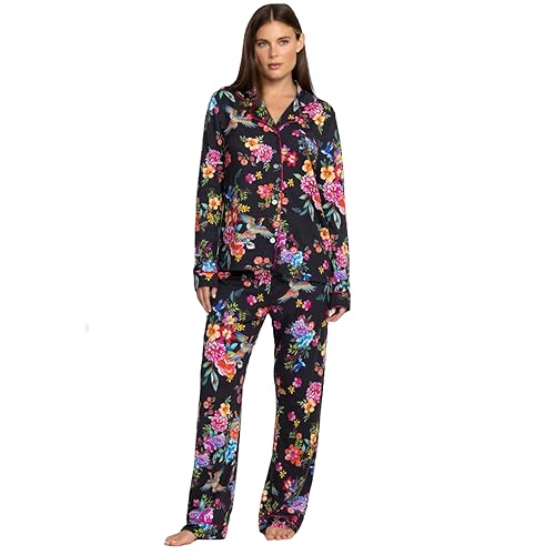 Johnny Was Sognatore Neros Long Sleeve Pj Set Floral Home Lounge Pajama Black New